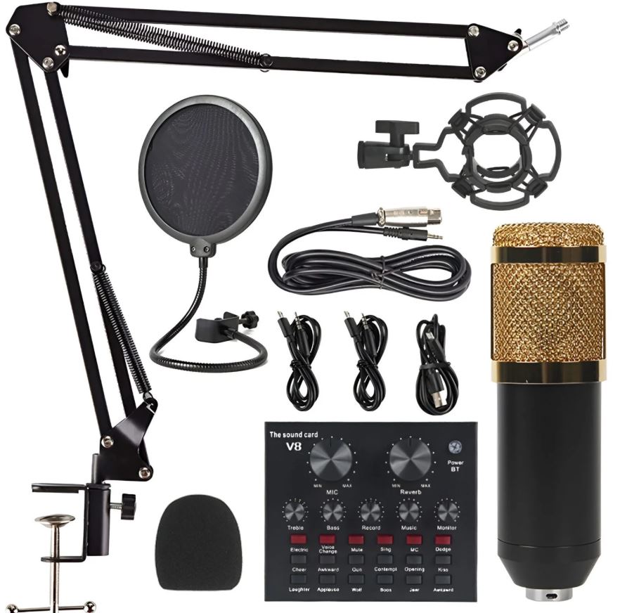 BM800 condenser microphone bundle with V8 audio mixer sound card for recording podcasting streaming and voiceovers in Lusaka Zambia