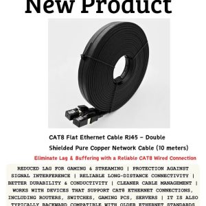 CAT8 flat Ethernet cable RJ45 10 meter double shielded pure copper network cable for stable high-speed internet in Lusaka Zambia