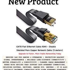 CAT8 flat Ethernet cable RJ45 5 meter double shielded pure copper network cable for stable high-speed internet in Lusaka Zambia