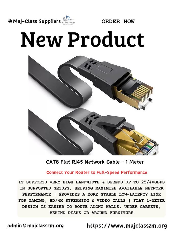 CAT8 flat RJ45 Ethernet cable 1 meter double shielded pure copper network cable in Lusaka Zambia