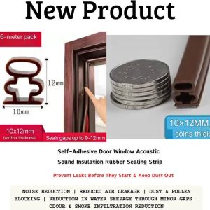 Self-adhesive rubber sealing strip for door and window sound insulation and draft protection