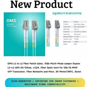 OM3 LC to LC fiber patch cable 30m 10Gb multimode LSZH fiber optic cable for high-speed data center and SFP network connections in Zambia