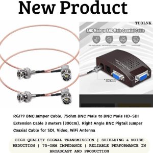 RG179 BNC jumper cable 3m 75 ohm male to male HD-SDI coaxial cable for CCTV video, broadcasting, and WiFi antenna use in Lusaka Zambia
