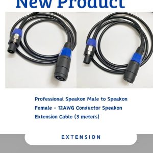 Professional Speakon male to female 12AWG speaker extension cable for audio systems