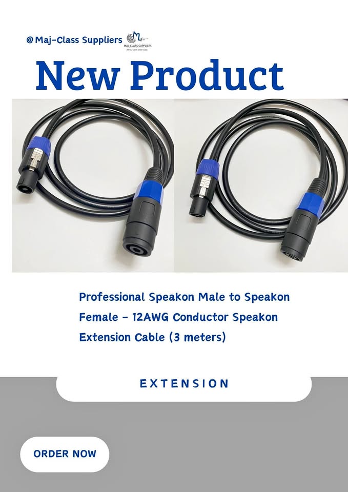 Professional Speakon male to female 12AWG speaker extension cable for audio systems
