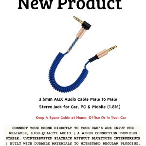 3.5mm AUX audio cable 1.8m male to male for connecting phones, PCs, and car audio systems for clear sound transmission in Lusaka, Zambia.