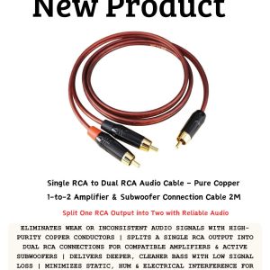 RCA Single to Dual RCA Audio Y Splitter Cable 2M made with pure copper for connecting amplifiers, subwoofers, speakers and home theater audio systems.