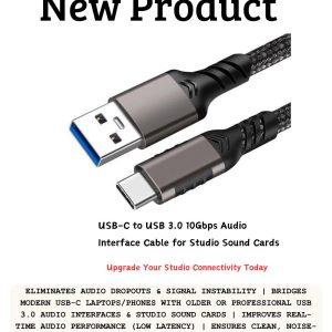USB-C to USB 3.0 10Gbps audio interface cable for connecting sound cards, mixers, and audio devices for music recording and studio use in Lusaka, Zambia.